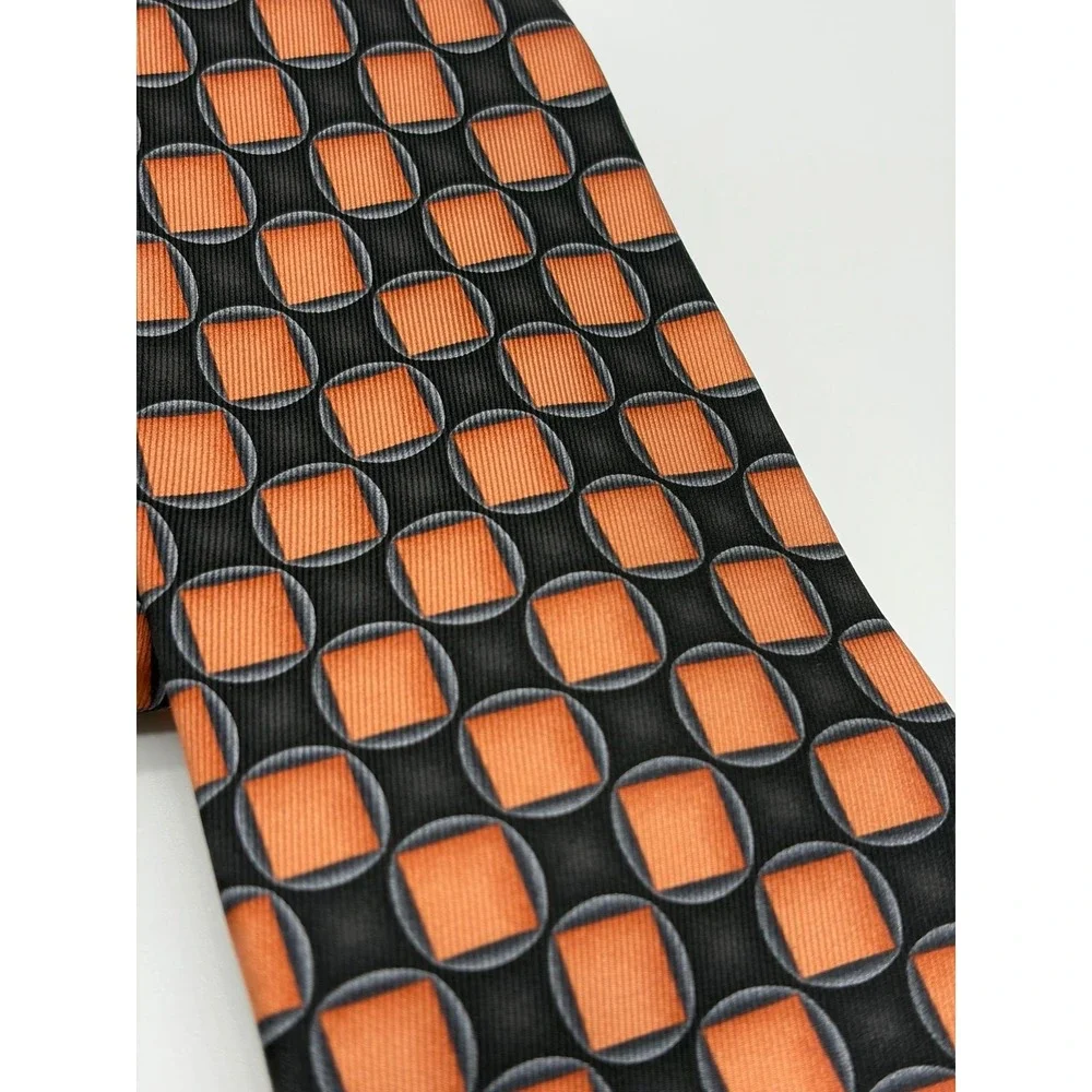J.Z. Richards for Nordstrom, Orange/Black Textured Square Geometric Pattern Silk